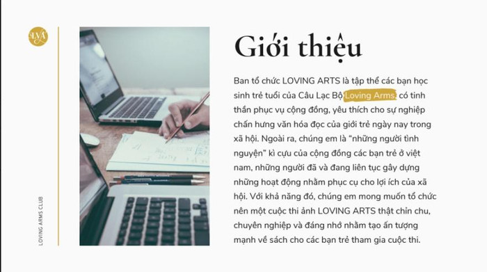 Lời giới thiệu của Ban tổ chức Loving Arts. (Ảnh do Ban tổ chức cung cấp)