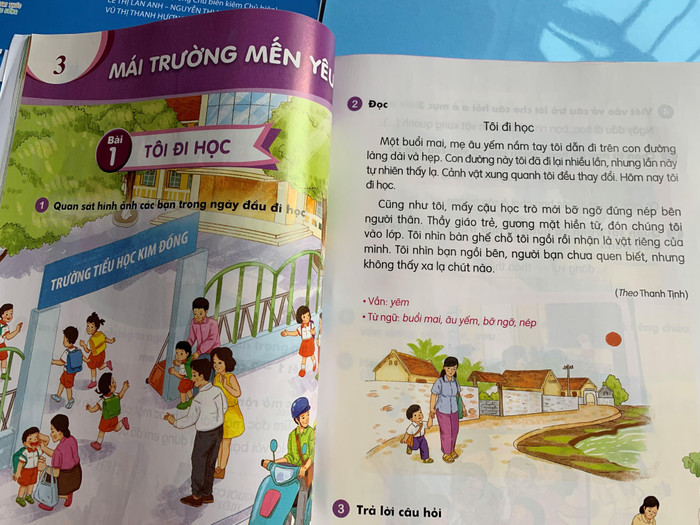 Bài đọc &quot;Tôi đi học&quot; trong sách giáo khoa Tiếng Việt 1, tập 2, bộ Kết nối tri thức với cuộc sống. (Ảnh: Vương Thủy)