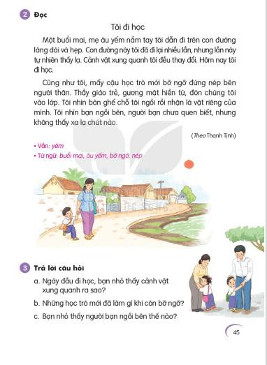 Hoạt động đọc và câu hỏi khi đọc văn bản “Tôi đi học” Hoạt động đọc và câu hỏi khi đọc văn bản “Tôi đi học”