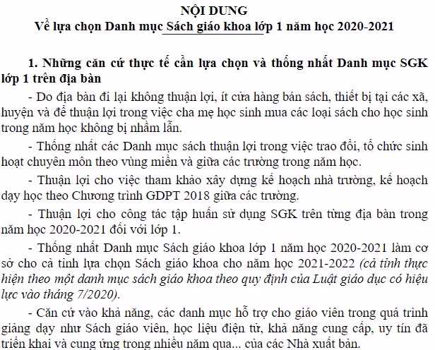 Nội dung công tác lựa chọn sách giáo khoa do Sở giáo dục Hà Giang gửi (Ảnh:V.N)