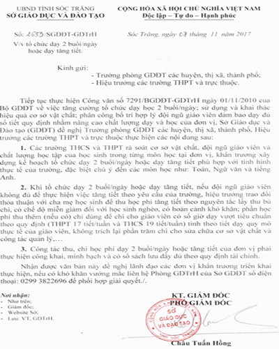 Văn bản 2653 của Sở Giáo dục và Đào tạo tỉnh Sóc Trăng (ảnh: CTV) Văn bản 2653 của Sở Giáo dục và Đào tạo tỉnh Sóc Trăng (ảnh: CTV)