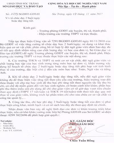 Văn bản 2653 của Sở Giáo dục và Đào tạo tỉnh Sóc Trăng (ảnh: CTV) Văn bản 2653 của Sở Giáo dục và Đào tạo tỉnh Sóc Trăng (ảnh: CTV)