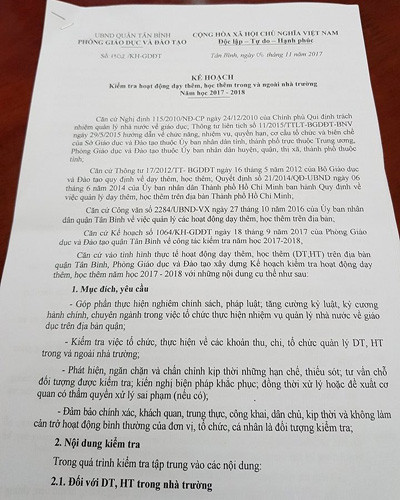 Kế hoạch 1302 kiểm tra dạy thêm học thêm của quận Tân Bình (ảnh: P.L) Kế hoạch 1302 kiểm tra dạy thêm học thêm của quận Tân Bình (ảnh: P.L)