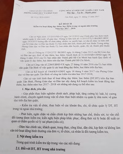 Kế hoạch 1302 kiểm tra dạy thêm học thêm của quận Tân Bình (ảnh: P.L) Kế hoạch 1302 kiểm tra dạy thêm học thêm của quận Tân Bình (ảnh: P.L)