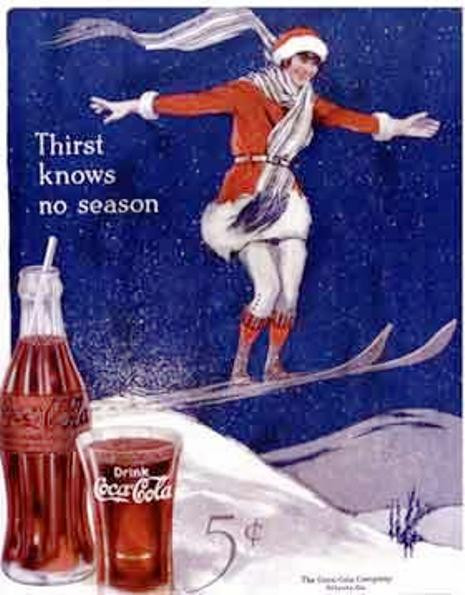 2. Soda 4 mùa (năm 1922) Với slogan “Thirst knows no season” (Mùa nào cũng khát), chiến dịch này là lần đầu tiên Coca-Cola tiến hành quảng cáo có quy mô và tổ chức. Đây cũng là lần đầu công ty tiếp thị Coke không chỉ là món đồ uống của riêng mùa hè, ngay cả dùng trong mùa đông cũng thật sảng khoái. 2. Soda 4 mùa (năm 1922) Với slogan “Thirst knows no season” (Mùa nào cũng khát), chiến dịch này là lần đầu tiên Coca-Cola tiến hành quảng cáo có quy mô và tổ chức. Đây cũng là lần đầu công ty tiếp thị Coke không chỉ là món đồ uống của riêng mùa hè, ngay cả dùng trong mùa đông cũng thật sảng khoái.
