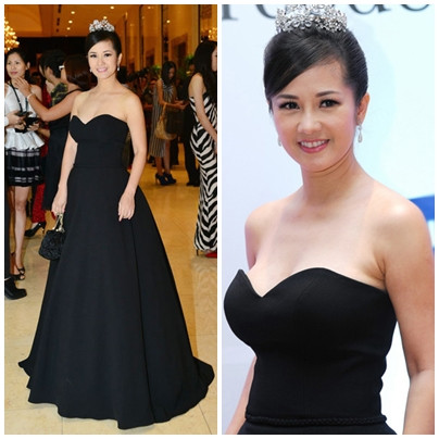 Cô Bống như một nàng công chúa bước ra từ truyện cổ tích, với váy bồng và vương miện