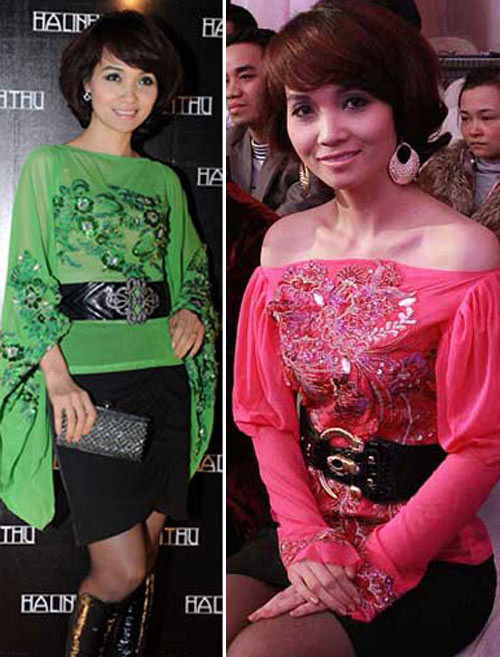 Sự kết hợp giữa áo voan nhiều họa tiết rườm rà, thắt lưng cũng nhiều chi tiết khiến Mai Thu Huyền bị "quá tải". Sự kết hợp giữa áo voan nhiều họa tiết rườm rà, thắt lưng cũng nhiều chi tiết khiến Mai Thu Huyền bị "quá tải".