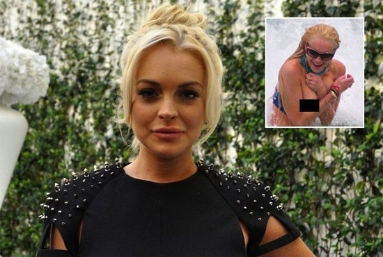 Sự cố nhớ đời của Lindsay Lohan khi bị sóng đánh tụt ngực