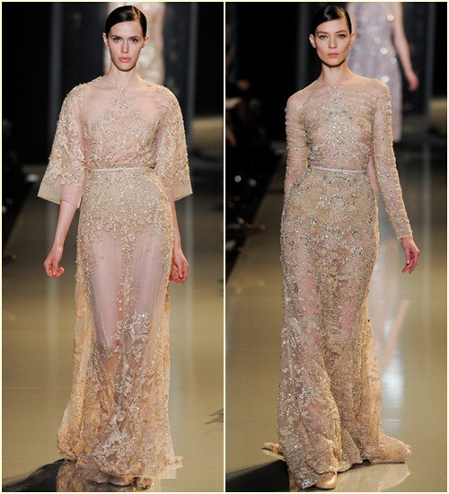 Váy với phần cổ tròn “ảo giác” làm từ ren trong suốt khoe bờ vai trần gợi cảm