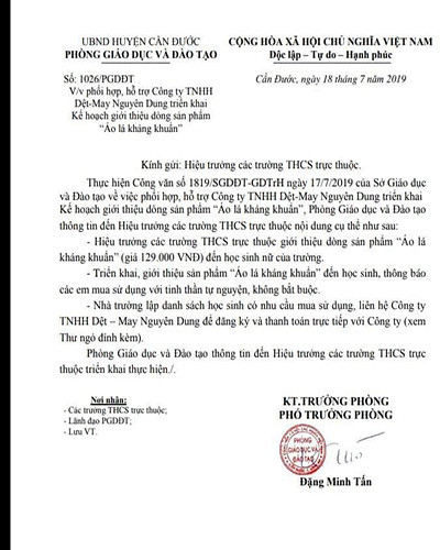 Văn bản 1026 của Phòng Giáo dục và Đào tạo huyện Cần Đước, tỉnh Long An (ảnh: CTV) Văn bản 1026 của Phòng Giáo dục và Đào tạo huyện Cần Đước, tỉnh Long An (ảnh: CTV)