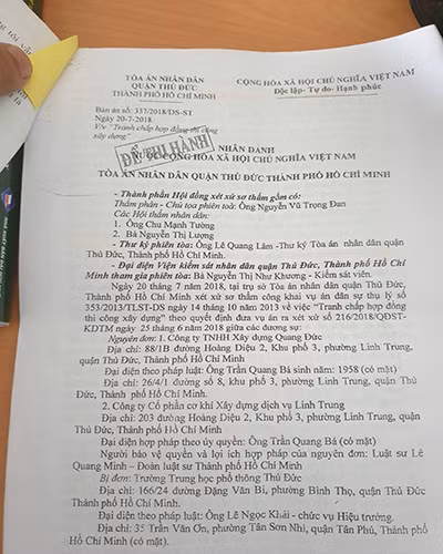 Trích bản án 337/2018 của Tòa án nhân dân quận Thủ Đức, Thành phố Hồ Chí Minh (ảnh: P.L)