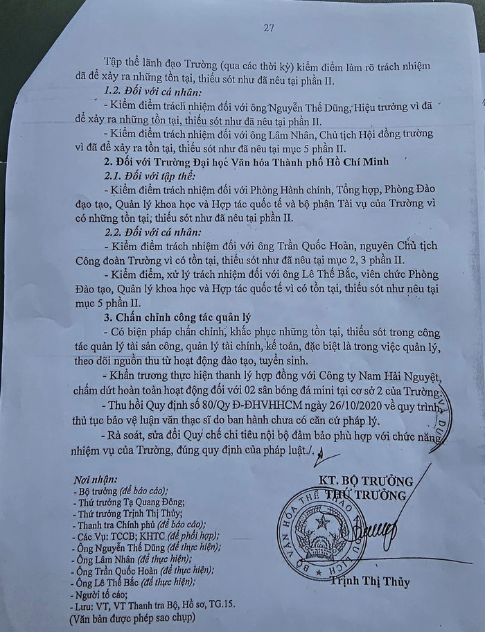 Trích kết luận số 286 do Thứ trưởng Bộ Văn hóa, Thể thao và Du lịch Trịnh Thị Thủy ký (ảnh: V.D) Trích kết luận số 286 do Thứ trưởng Bộ Văn hóa, Thể thao và Du lịch Trịnh Thị Thủy ký (ảnh: V.D)