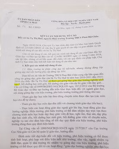 Kết luận 06 của Ủy ban nhân dân tỉnh Cà Mau về tố cáo của ông Trung với bà Tạ Thị Huế (ảnh: P.L)