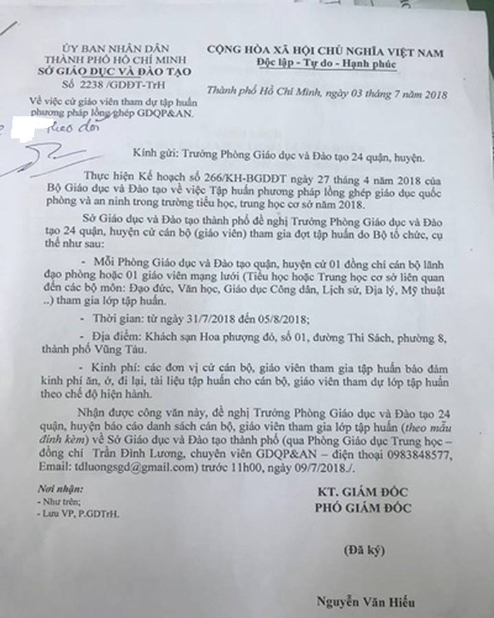 Văn bản 2238 do Phó Giám đốc Nguyễn Văn Hiếu ký ngày 3/7/2018 (ảnh: P.L) Văn bản 2238 do Phó Giám đốc Nguyễn Văn Hiếu ký ngày 3/7/2018 (ảnh: P.L)