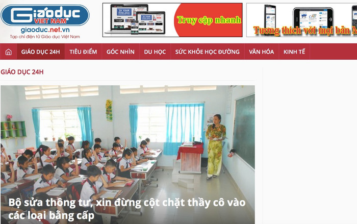 Tạp chí điện tử Giáo dục Việt Nam luôn mang đến những thông tin bổ ích cho các thầy cô và học trò. (Ảnh chụp màn hình) Tạp chí điện tử Giáo dục Việt Nam luôn mang đến những thông tin bổ ích cho các thầy cô và học trò. (Ảnh chụp màn hình)