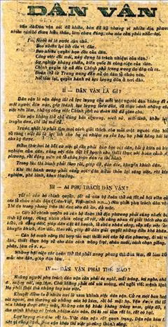 Ngày 15/10/1949, báo Sự Thật đăng bài “Dân vận” của Chủ tịch Hồ Chí Minh với bút danh X.Y.Z. Bài báo ra đời ở thời điểm cả dân tộc đang chuẩn bị bước vào những chiến dịch lớn trong cuộc trường kỳ kháng chiến chống thực dân Pháp vô cùng gay go, quyết liệt, đòi hỏi công tác vận động quần chúng của Đảng phải đi vào chiều sâu, cụ thể, thiết thực nhằm động viên tối đa sức người, sức của cho sự nghiệp kháng chiến, kiến quốc. Tác phẩm đã chỉ dẫn về nội dung, phương pháp dân vận vô cùng sâu sắc nhưng hết sức giản dị, tỏ rõ phong cách của vị lãnh tụ thiên tài. Ảnh: Tư liệu/TTXVN phát