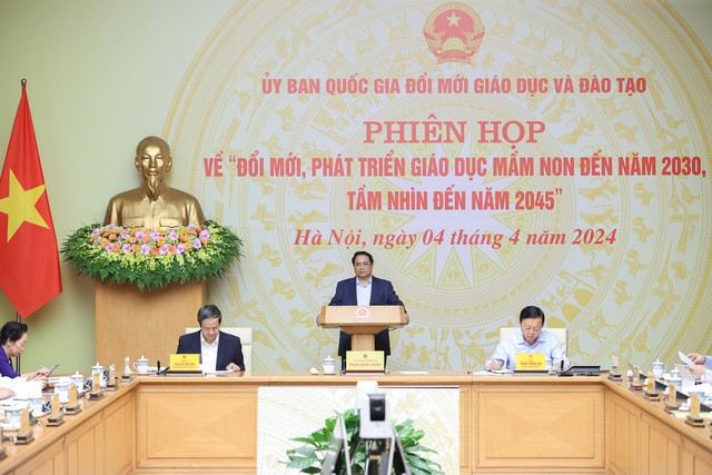 Thủ tướng nhấn mạnh, phải tiếp tục đổi mới căn bản, toàn diện giáo dục và đào tạo, trong đó có giáo dục mầm non, hiện thực hóa chủ trương, đường lối của Đảng, chính sách, pháp luật của Nhà nước về giáo dục và đào tạo. Ảnh: VGP/Nhật Bắc Thủ tướng nhấn mạnh, phải tiếp tục đổi mới căn bản, toàn diện giáo dục và đào tạo, trong đó có giáo dục mầm non, hiện thực hóa chủ trương, đường lối của Đảng, chính sách, pháp luật của Nhà nước về giáo dục và đào tạo. Ảnh: VGP/Nhật Bắc
