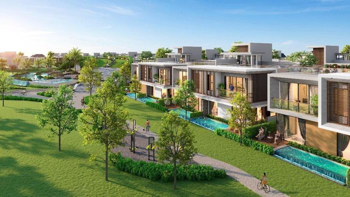 Không gian sống tại PGA Golf Villas bao phủ bởi mảng xanh và tầm nhìn 360 độ ra cụm sân golf PGA độc quyền 36 hố. (Phối cảnh NovaWorld Phan Thiet)