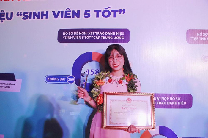 Nguyệt đạt danh hiệu &quot;Sinh viên 5 tốt cấp Trung ương” năm 2020. (Ảnh: Nhân vật cung cấp)