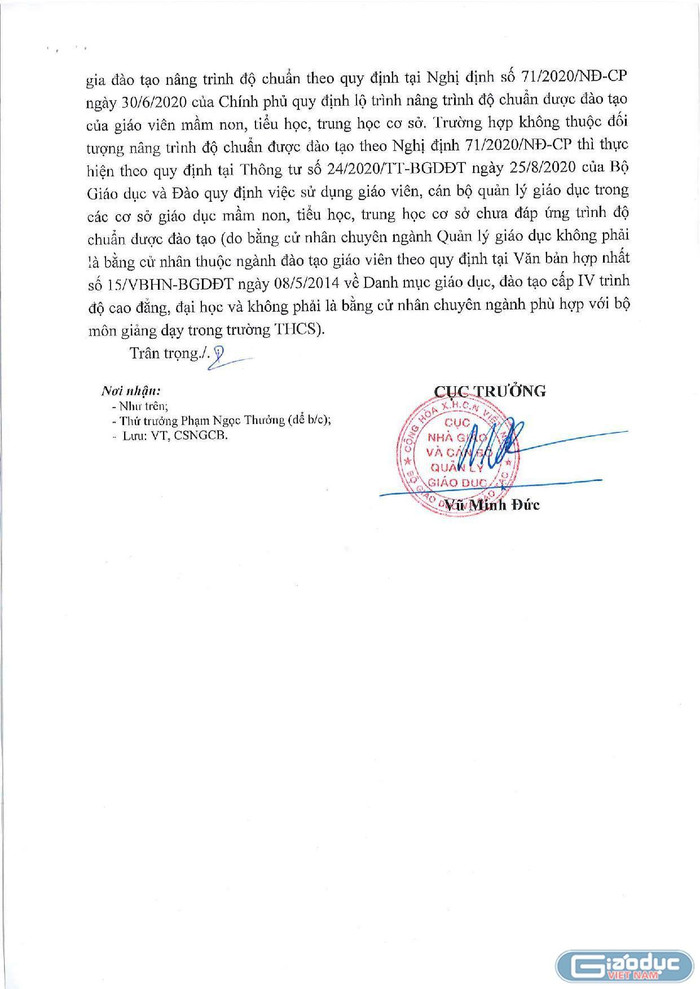 Ảnh chụp Công văn số 1099/NGCBQLGD-CSNGCB.