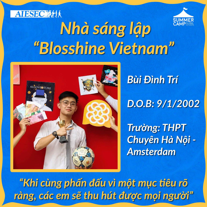 Đình Trí là nhà sáng lập và cố vấn của dự án Blosshine Vietnam - dự án hoạt động hướng tới các vấn đề xã hội liên quan tới trẻ em (Ảnh: NVCC)