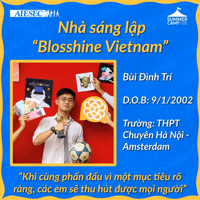 Đình Trí là nhà sáng lập và cố vấn của dự án Blosshine Vietnam - dự án hoạt động hướng tới các vấn đề xã hội liên quan tới trẻ em (Ảnh: NVCC)