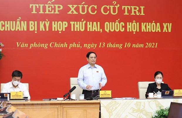 Thủ tướng phát biểu tại buổi tiếp xúc cử tri thành phố Cần Thơ theo hình thức trực tuyến. (Ảnh: Dương Giang/TTXVN) Thủ tướng phát biểu tại buổi tiếp xúc cử tri thành phố Cần Thơ theo hình thức trực tuyến. (Ảnh: Dương Giang/TTXVN)