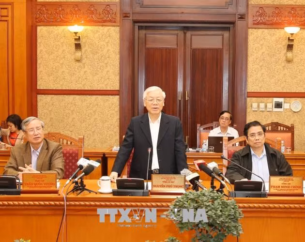 Tổng Bí thư Nguyễn Phú Trọng phát biểu tại Cuộc họp Ban Bí thư. Ảnh: Trí Dũng/TTXVN