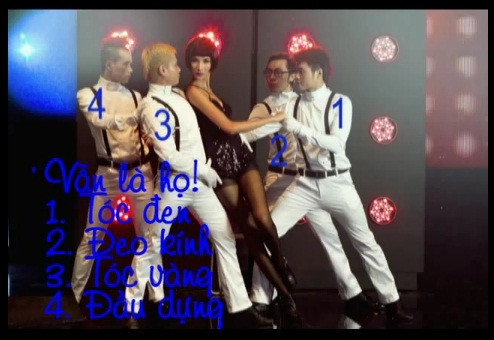 Hình ảnh Hoàng Thùy bên cạnh các vũ công hiện trên sân khấu có sự giống nhau. Hình ảnh Hoàng Thùy bên cạnh các vũ công hiện trên sân khấu có sự giống nhau.