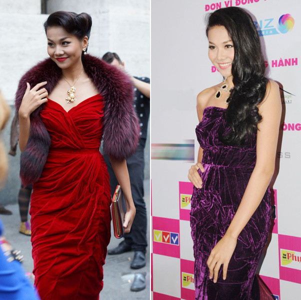 Thanh Hằng lại trung thành với dáng váy nhung xếp nhún tôn đường cong. Thanh Hằng lại trung thành với dáng váy nhung xếp nhún tôn đường cong.