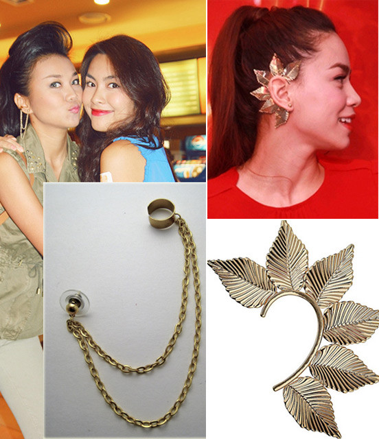 Khuyên tai phá cách Chỉ là một item rất nhỏ thôi nhưng cả 2 đều thể hiện được sự sành điệu tinh tế và bắt mốt nhanh nhạy của mình. Thanh Hằng mix khuyên tai dạng kẹp nối với bộ cánh military cực kỳ khỏe khoắn còn Hà Hồ gây chú ý với đôi khuyên vành ấn tượng đeo một bên tai. Điểm chung của 2 loại khuyên này đều là sự phá cách về kiểu dáng và có thể dùng cho những người không có lỗ tai hoặc mỗi bên chỉ có một lỗ tai. Khuyên tai phá cách Chỉ là một item rất nhỏ thôi nhưng cả 2 đều thể hiện được sự sành điệu tinh tế và bắt mốt nhanh nhạy của mình. Thanh Hằng mix khuyên tai dạng kẹp nối với bộ cánh military cực kỳ khỏe khoắn còn Hà Hồ gây chú ý với đôi khuyên vành ấn tượng đeo một bên tai. Điểm chung của 2 loại khuyên này đều là sự phá cách về kiểu dáng và có thể dùng cho những người không có lỗ tai hoặc mỗi bên chỉ có một lỗ tai.