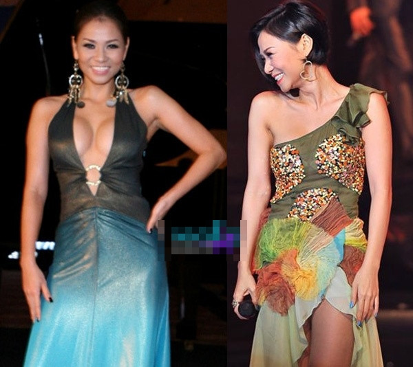 Ngay cả đến những chiếc váy cũng hết sức sến sẩm, khoét trên, xẻ dưới vô độ.