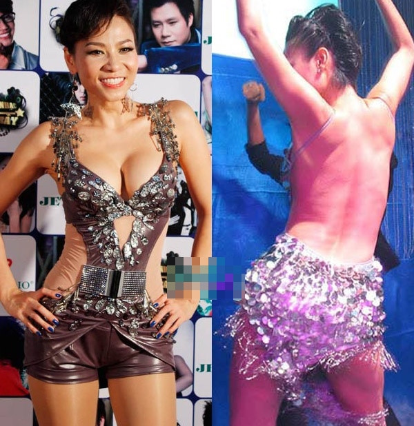 Thu Minh ăn mặc phản cảm, khoe hết những gì có thể.