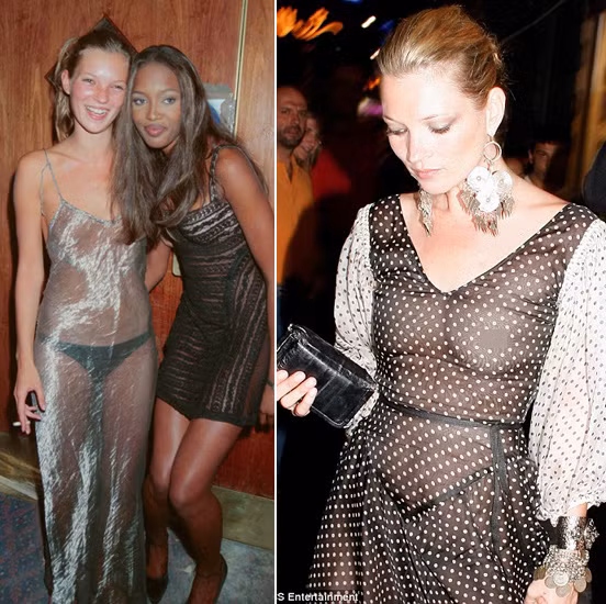 Kate Moss cũng không ít lần khiến khán giả "bàng hoàng" vì trang phục trong suốt và "quên nội y" như thế này.