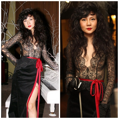 Trước đó, người mẫu Dương Yến Ngọc cũng khiến showbiz được phen 'rúng động' vì chiếc váy ren trong suốt và xuyên thấu như thế này. Trước đó, người mẫu Dương Yến Ngọc cũng khiến showbiz được phen 'rúng động' vì chiếc váy ren trong suốt và xuyên thấu như thế này.