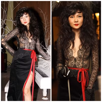Trước đó, người mẫu Dương Yến Ngọc cũng khiến showbiz được phen 'rúng động' vì chiếc váy ren trong suốt và xuyên thấu như thế này.