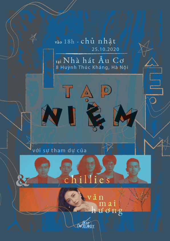 Đêm nhạc "Tạp niệm" dự kiến sẽ diễn ra vào ngày 25/10/2020 tại Nhà hát ca múa nhạc Âu Cơ, số 8 Huỳnh Thúc Kháng, Hà Nội. (Ảnh: Ban tổ chức cung cấp) Đêm nhạc "Tạp niệm" dự kiến sẽ diễn ra vào ngày 25/10/2020 tại Nhà hát ca múa nhạc Âu Cơ, số 8 Huỳnh Thúc Kháng, Hà Nội. (Ảnh: Ban tổ chức cung cấp)