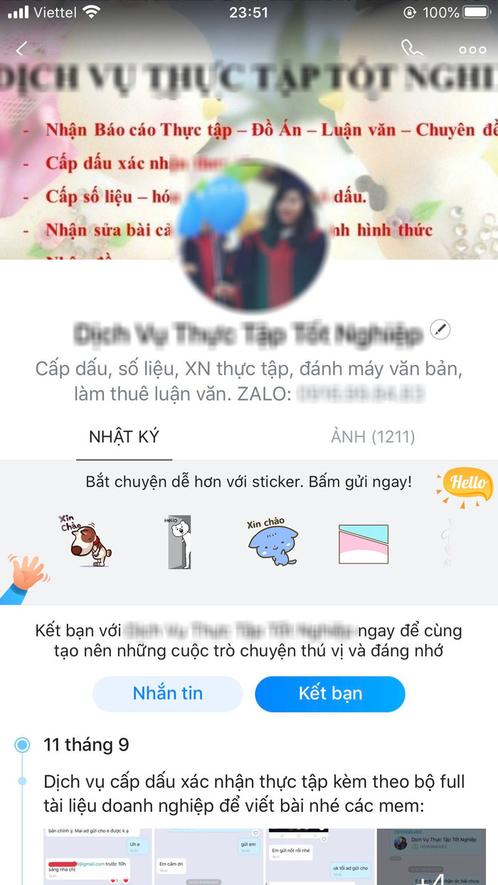 Tài khoản này quảng cáo có thể cung cấp đa dạng các dịch vụ từ cấp dấu, số liệu, xác nhận thực tập, đánh máy văn bản, làm thuê luận văn,... (Ảnh: Thu Trang) Tài khoản này quảng cáo có thể cung cấp đa dạng các dịch vụ từ cấp dấu, số liệu, xác nhận thực tập, đánh máy văn bản, làm thuê luận văn,... (Ảnh: Thu Trang)