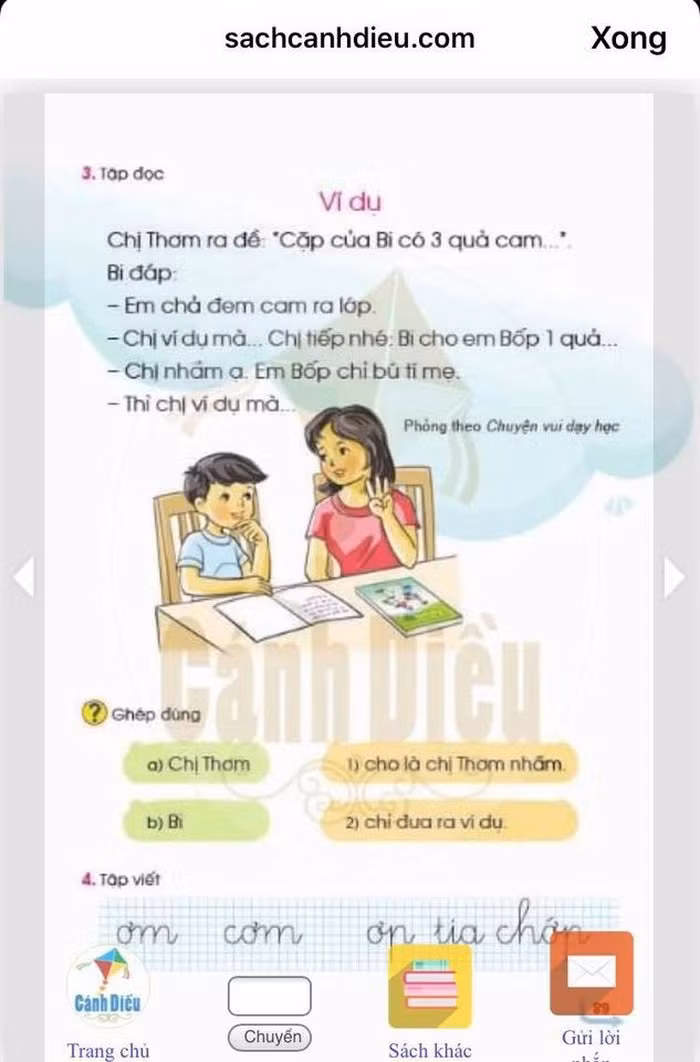 Sách Tiếng Việt 1 - bộ Cánh Diều bị dư luận phản ánh có nhiều "sạn". (Ảnh chụp màn hình sách Tiếng Việt 1 – bộ Cánh Diều)