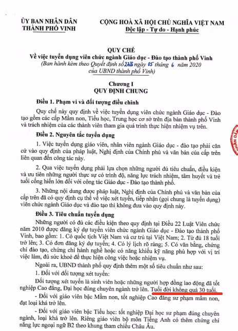 Tiêu chuẩn tuyển dụng giáo viên không quá 30 tuổi (Ảnh:CTV)