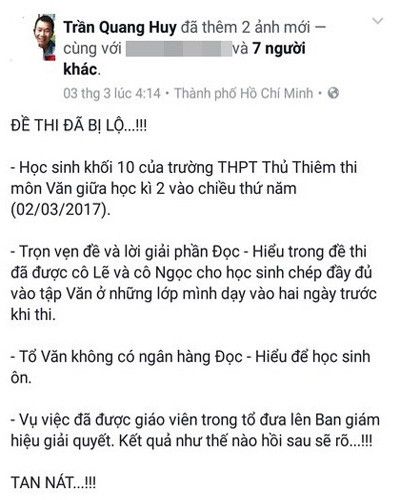 Nội dung mà ông Huy đã viết trên facebook của mình trong ngày 3/3/2017 (ảnh: B.N) Nội dung mà ông Huy đã viết trên facebook của mình trong ngày 3/3/2017 (ảnh: B.N)