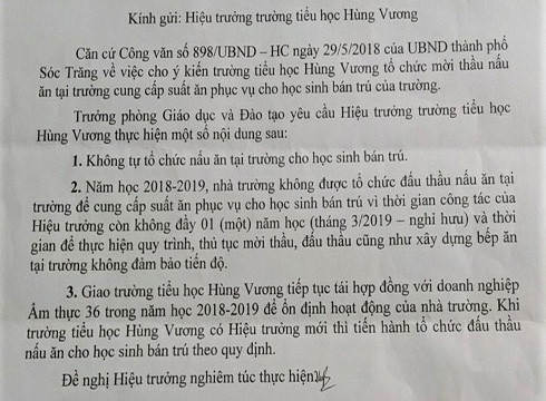 Trích công văn 341 gửi Trường tiểu học Hùng Vương, thành phố Sóc Trăng (ảnh: P.L) Trích công văn 341 gửi Trường tiểu học Hùng Vương, thành phố Sóc Trăng (ảnh: P.L)