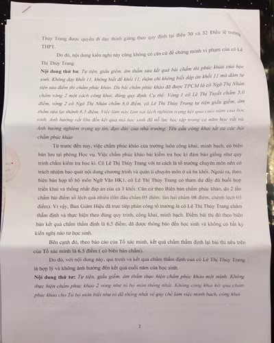 Trích thông báo 03, trang 2 của Hiệu trưởng Trường trung học phổ thông Nguyễn Văn Linh (ảnh: P.L)