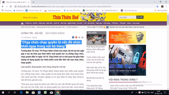 Ảnh chụp màn hình Baothuathienhue.vn ngày 7/11/2018