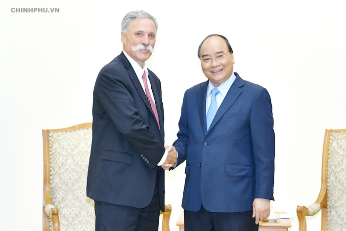 Chiều 7/11, tại trụ sở Chính phủ, Thủ tướng Nguyễn Xuân Phúc đã tiếp ông Chase Carey, Chủ tịch kiêm Giám đốc điều hành Tập đoàn Formula One. Ảnh: Chinhphu.vn