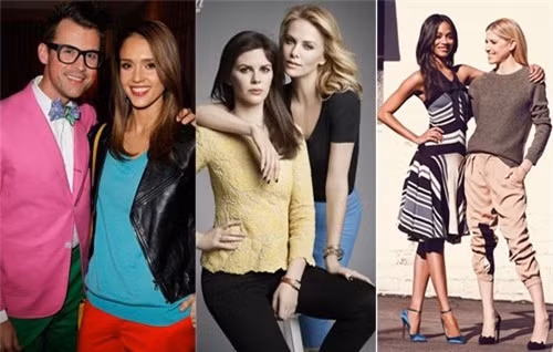 Những cặp sao - stylist nổi tiếng Hollywood (từ trái sang): Brad Goreski - Jessica Alba, Leslie Fremar - Charlize Theron, Zoe Saldana - Petra Flannery.