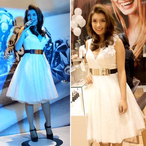 Ca sĩ Tiêu Châu Như Quỳnh diện váy xòe trắng muốt.