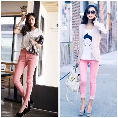 Gam màu hồng rất thích hợp khi kết hợp với màu trắng, kẻ, hoặc chấm bi