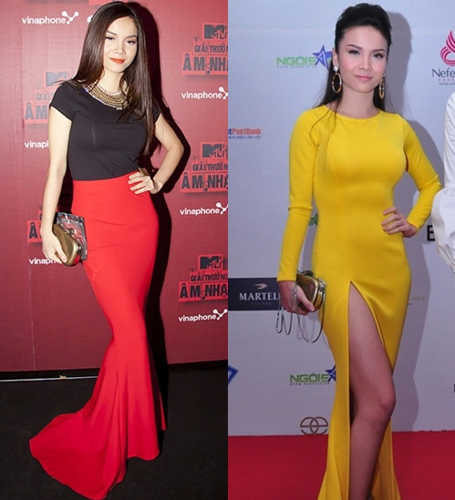 Cùng sở hữu những đường công chuẩn chỉnh như Ngọc Trinh nên những bộ đầm bodycon, đuôi cá với những đường xẻ táo bạo là lựa chọn hàng đầu của người đẹp