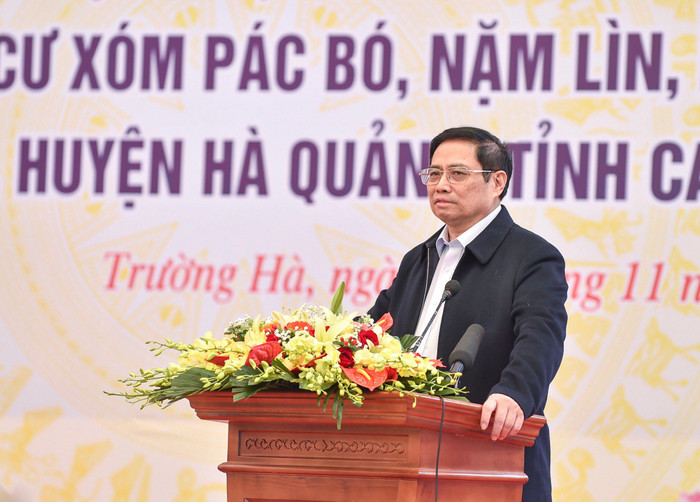 Thủ tướng Phạm Minh Chính phát biểu tại Ngày hội Đại đoàn kết dân tộc liên khu dân cư Pác Bó, Nặm Lìn, Nà Lẹng, xã Trường Hà, huyện Hà Quảng, tỉnh Cao Bằng - Ảnh: VGP/Nhật Bắc Thủ tướng Phạm Minh Chính phát biểu tại Ngày hội Đại đoàn kết dân tộc liên khu dân cư Pác Bó, Nặm Lìn, Nà Lẹng, xã Trường Hà, huyện Hà Quảng, tỉnh Cao Bằng - Ảnh: VGP/Nhật Bắc